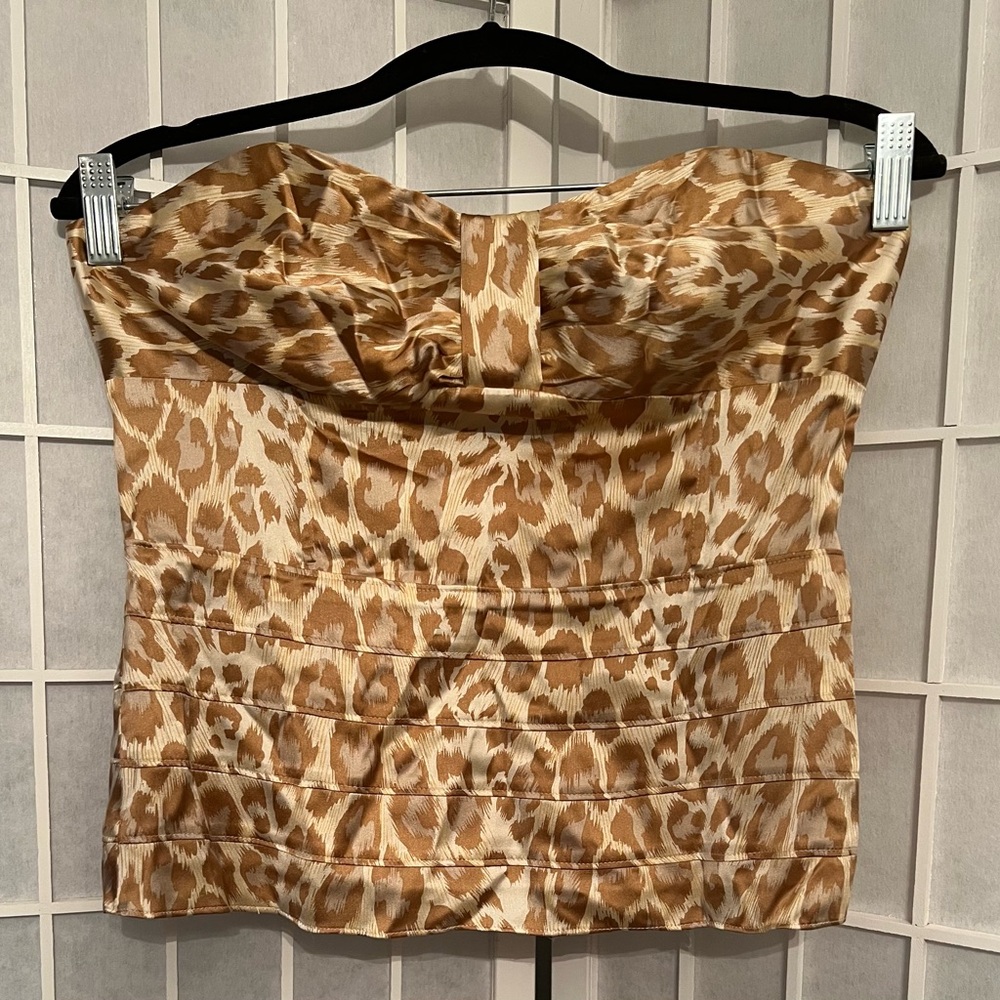 ARDEN B. Strapless Silk Tan Leopard Print Bustier Top